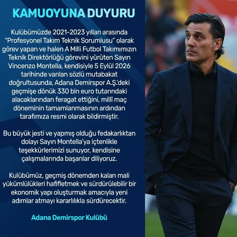Adana Demirspor'dan Vincenzo Montella'ya teşekkür! - 1
