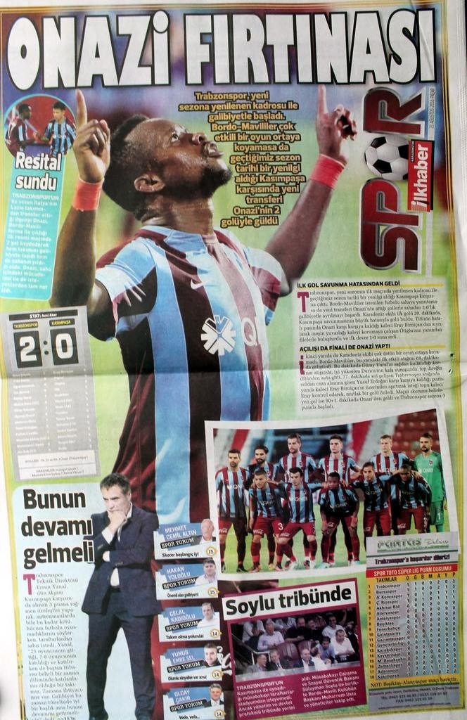 Trabzon basını Onazi’yi övdü!
