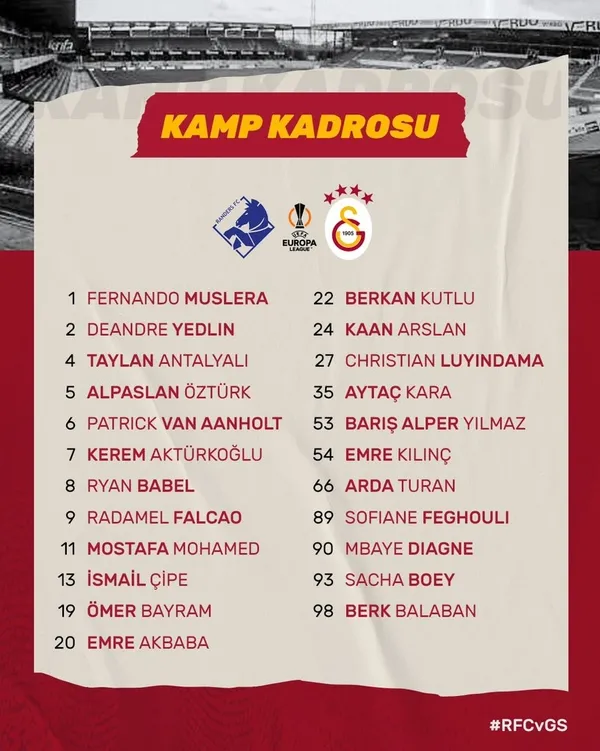 Son dakika spor haberi: Galatasaray'ın Randers maçı kadrosu açıklandı! Marcao listeye alınmadı - 1