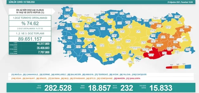 Türkiye'de corona virüsü vakası sayısı kaç oldu? Sağlık Bakanı Fahrettin Koca açıkladı (Türkiye Günlük corona virüsü tablosu - 23 Ağustos) - 1