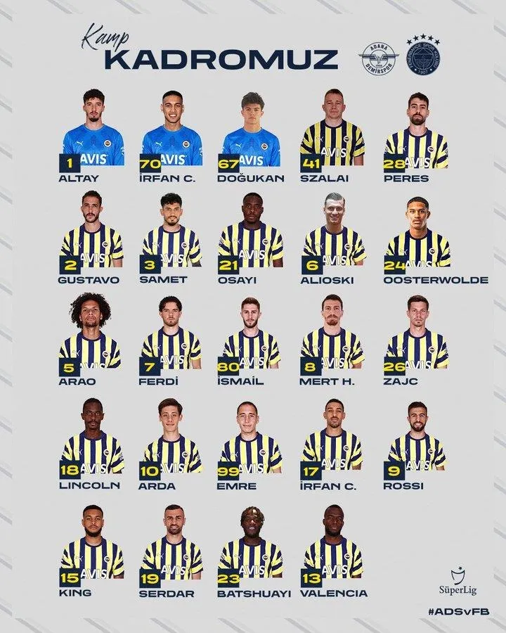 Fenerbahçe'nin Adana Demirspor maçı kamp kadrosu açıklandı - 1