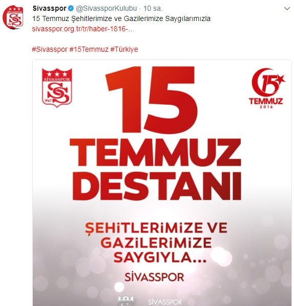 Spor camiasından 15 Temmuz mesajları