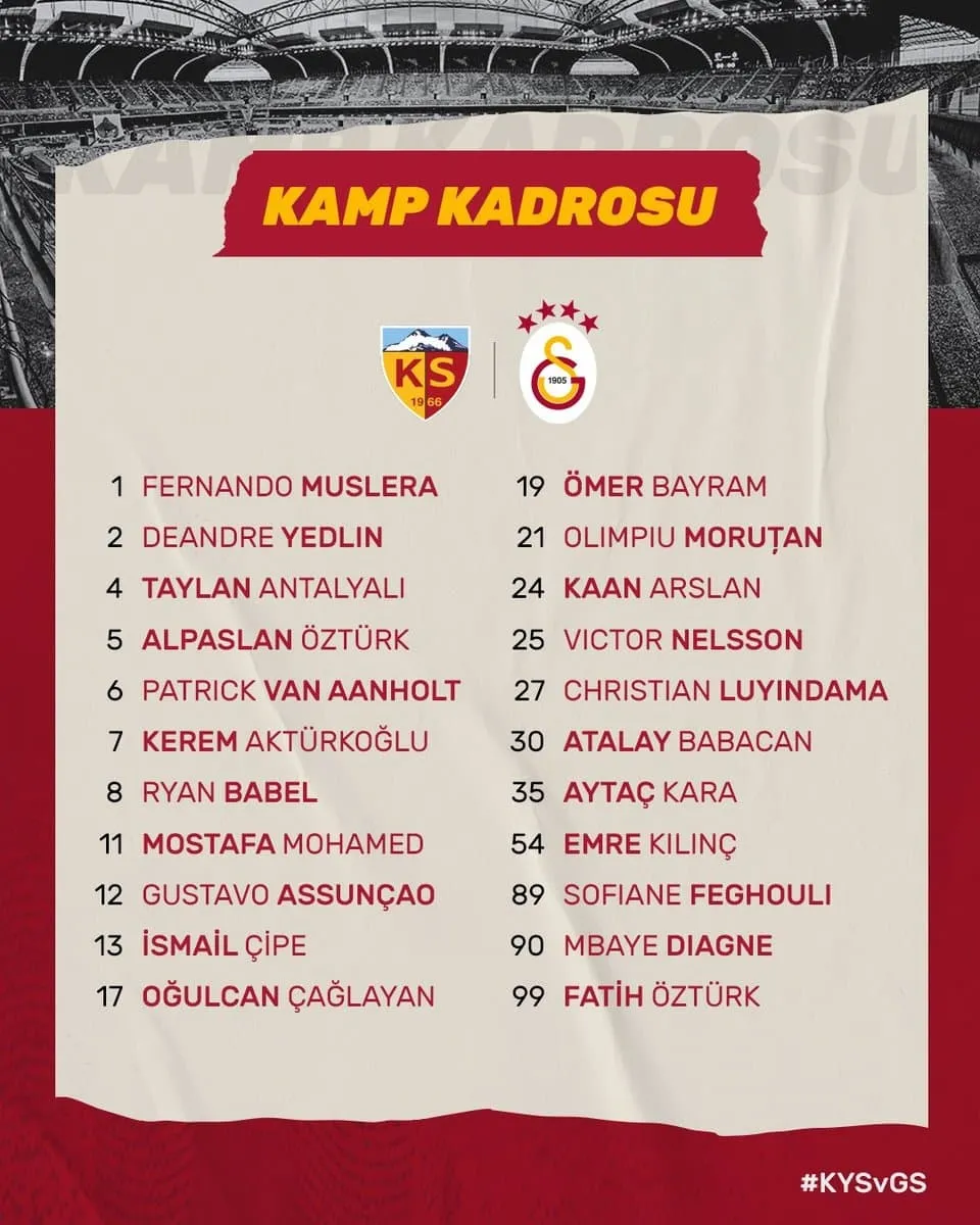 Galatasaray'ın Kayserispor maçı öncesi kamp kafilesi belli oldu! 6 isim kadroda yok - 1