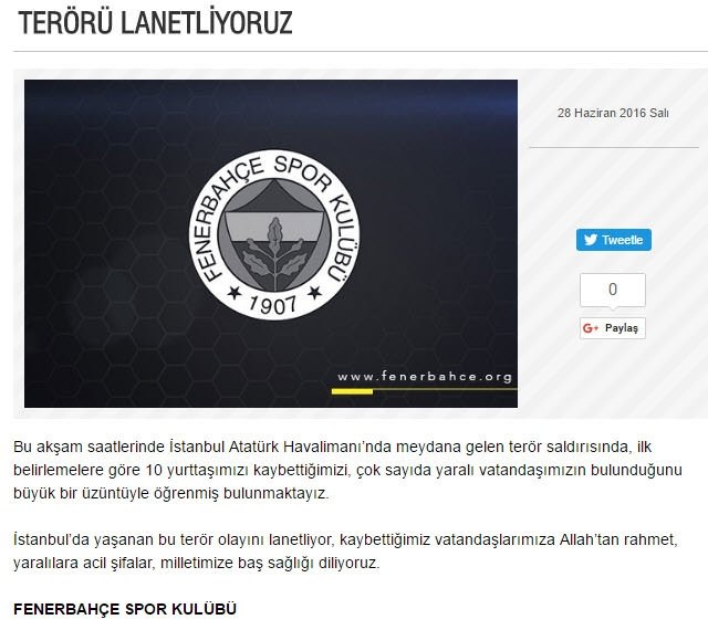 Spor dünyası teröre tepkisiz kalmadı!