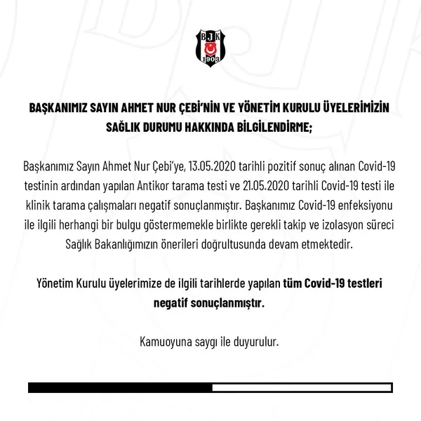 Beşiktaş Başkanı Ahmet Nur Çebi'nin corona virüsü testi negatif çıktı! - 1