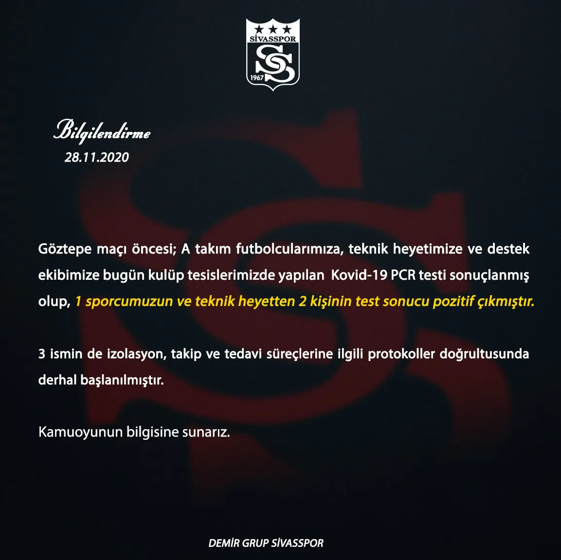 Son dakika: Sivasspor'da 3 isim corona virüsüne yakalandı - 1