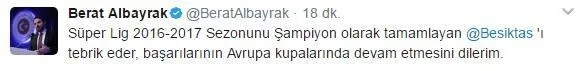 Berat Albayrak'tan Beşiktaş'a tebrik mesajı - 1