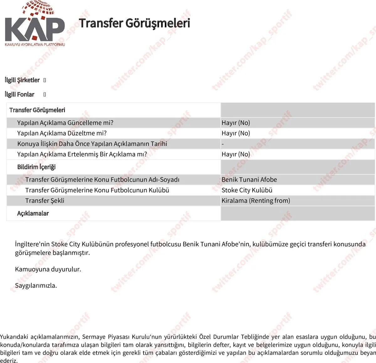 Trabzonspor Benik Afobe'yi KAP'a bildirdi - 2