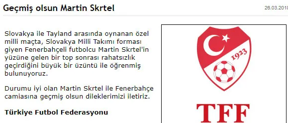 TFF'den Skrtel'e geçmiş olsun mesajı - 1