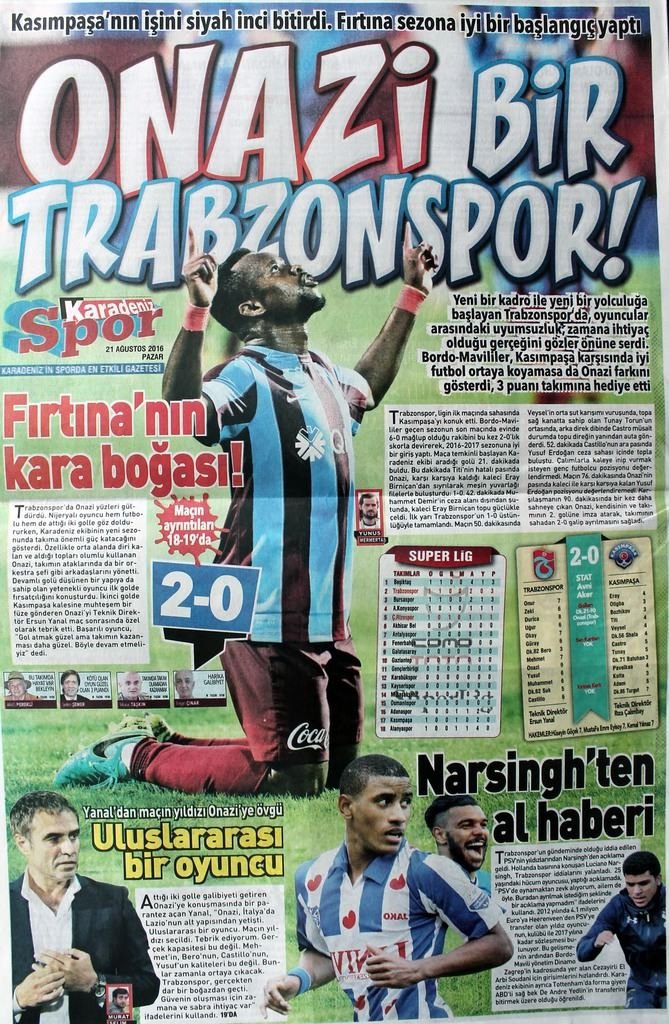 Trabzon basını Onazi’yi övdü!