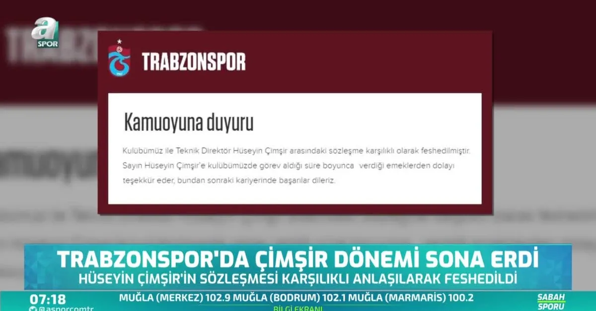 Trabzonspor'da Çimşir dönemi sona erdi
