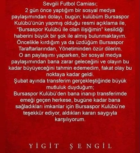 Yiğit Şengil Beşiktaş'ı paylaştı Bursaspor'dan gönderildi - 2