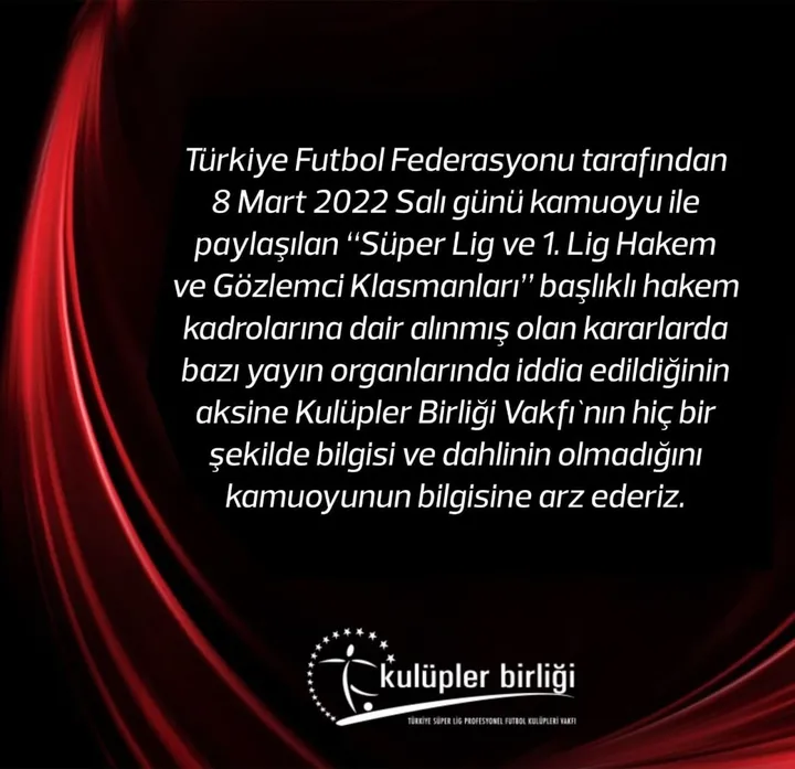 Kulüpler Birliği'nden hakem açıklaması! - 1