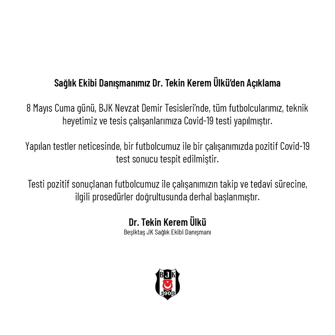 Son dakika: Beşiktaş'tan corona virüsü açıklaması! "Bir futbolcu ve bir çalışanımız..." - 1
