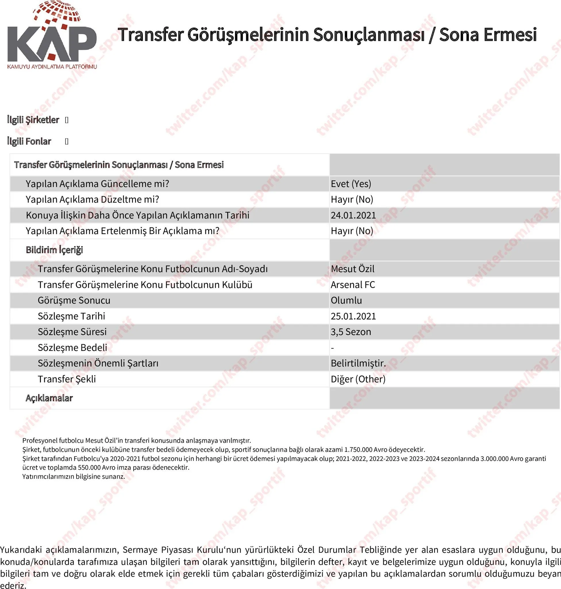 Fenerbahçe KAP'a bildirdi! İşte Mesut Özil'in alacağı ücret - 1