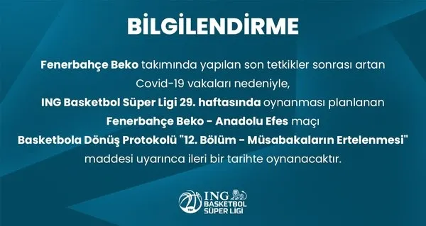 Fenerbahçe Beko - Anadolu Efes maçı corona vakaları nedeni ile ertelendi - 1