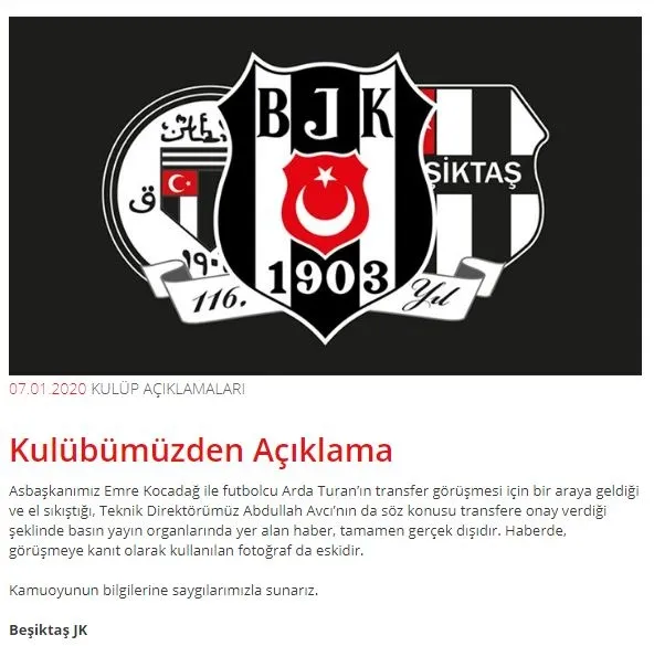 Beşiktaş'tan Arda Turan açıklaması - 2