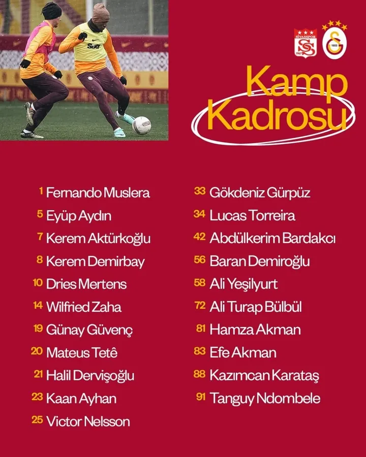 Galatasaray'ın EMS Yapı Sivasspor maçı kamp kadrosu açıklandı! - 1