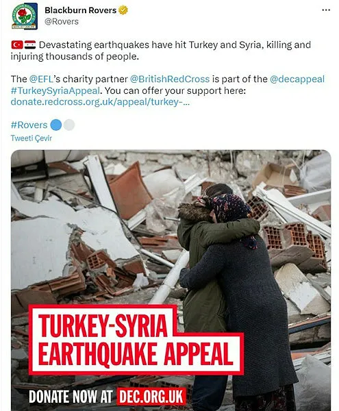 Blackburn Rowers’tan depremzedelere yardım kampanyası! - 1