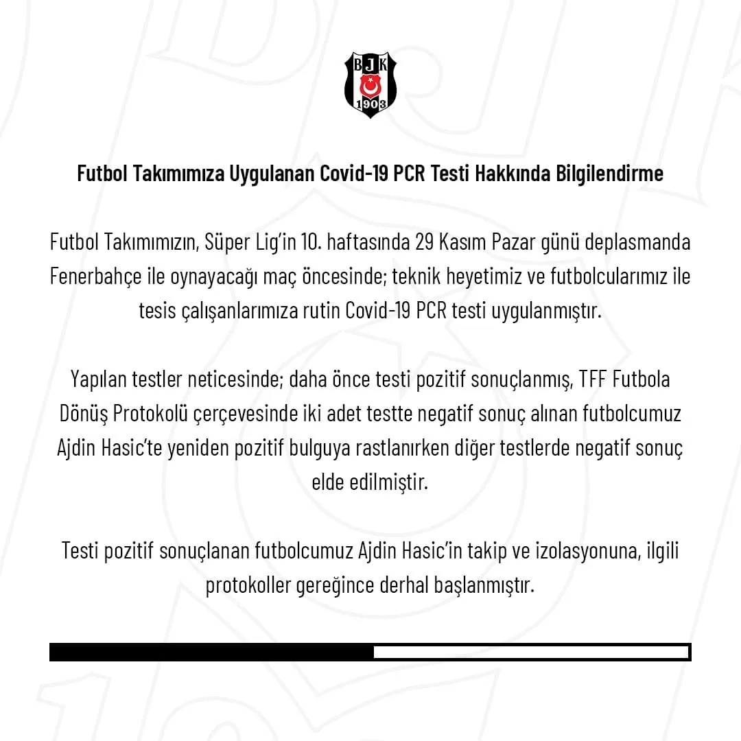 Beşiktaş'ta Ajdin Hasic corona virüsüne yakalandı - 1