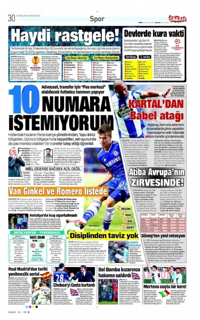 12 Aralık 2016 gazete manşetleri