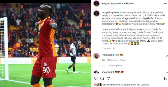 Galatasaray'dan ayrılan Mbaye Diagne'den veda paylaşımı! - 2