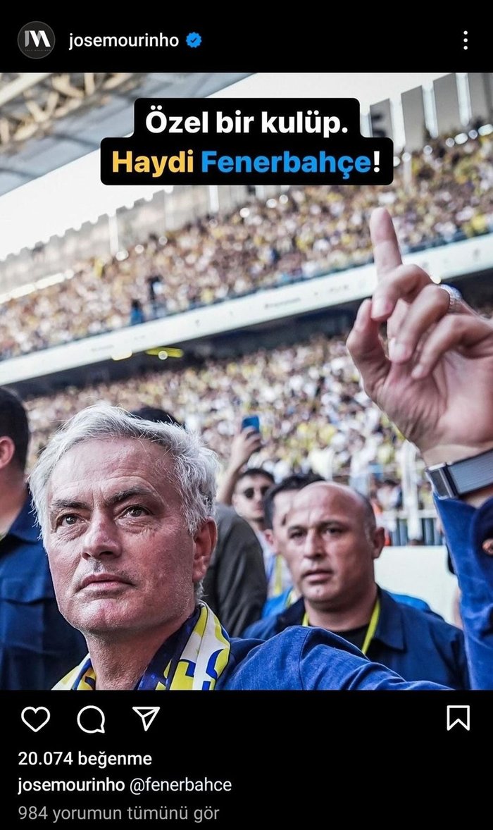 Jose Mourinho'dan Fenerbahçe seçimi sonrası flaş paylaşım! - Aspor