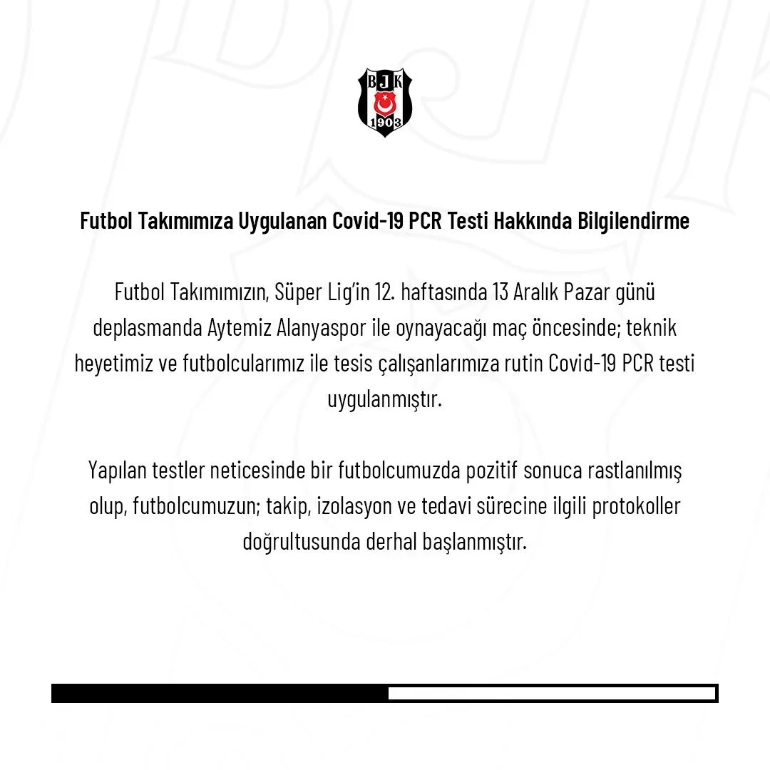 Beşiktaş'tan corona virüsü açıklaması! 1 futbolcunun testi pozitif - 1