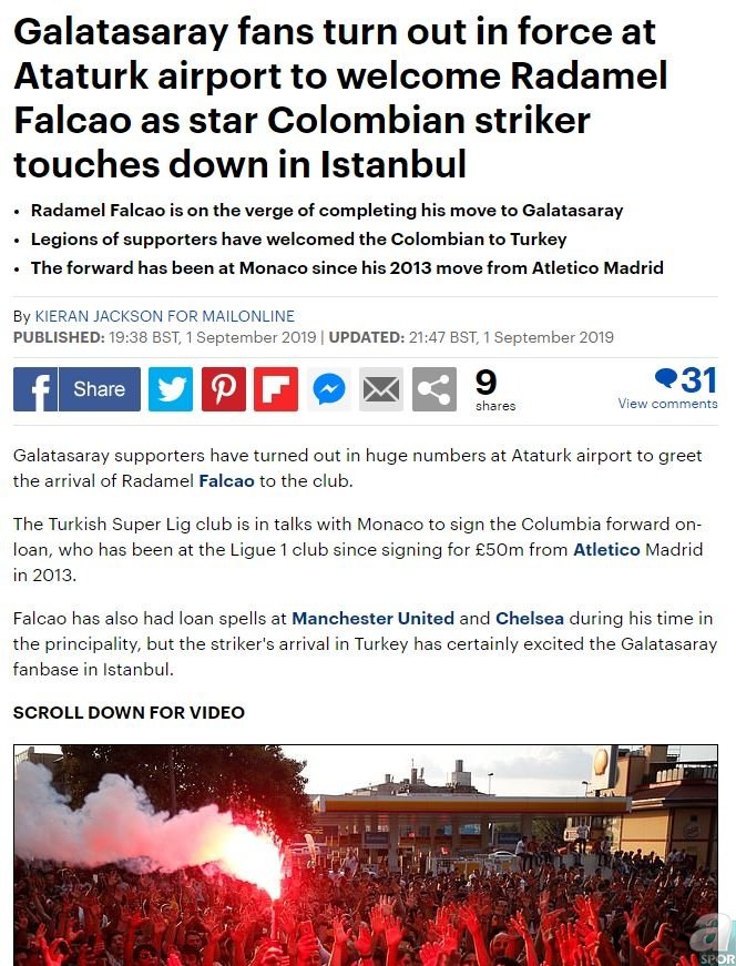 Galatasaray taraftarının Falcao karşılaması dünyayı şaşırttı! Galatasaray taraftarının Falcao karşılaması dünyayı şaşırttı!