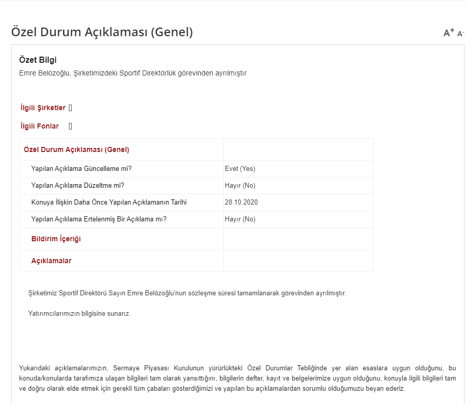 Son dakika spor haberleri: Fenerbahçe'de Emre Belözoğlu'dan ayrılık açıklması! - 1