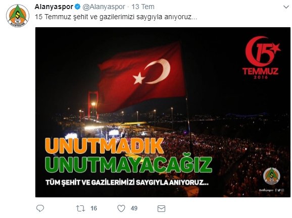 Spor camiasından 15 Temmuz mesajları