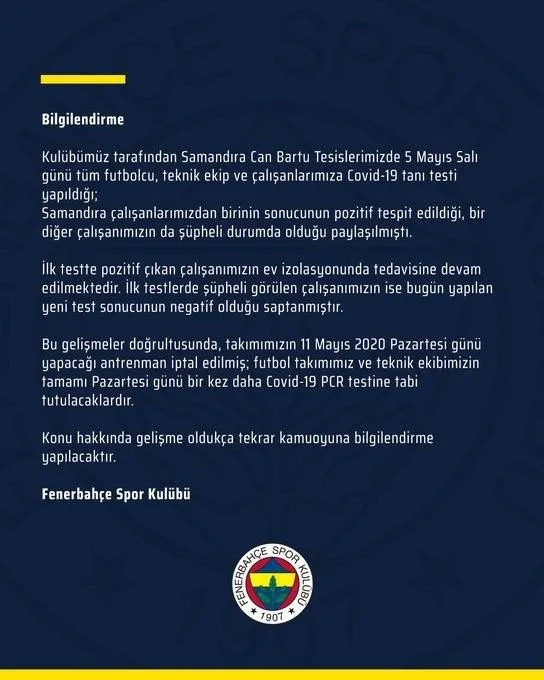 Fenerbahçe'den flaş açıklama! "Corona virüsü nedeniyle..." - 1