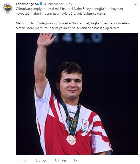 Spor camiasından Naim Süleymanoğlu’na başsağlığı