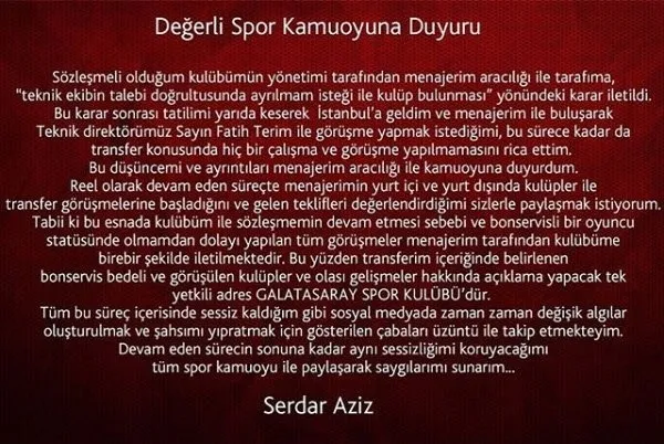 Serdar Aziz'den transfer açıklaması! - 1
