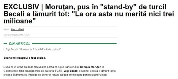 Son dakika transfer haberi: Becali'den Galatasaray'a flaş Olimpiu Morutan yanıtı! - 1