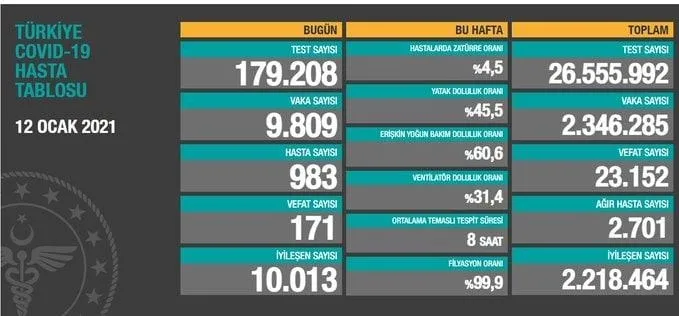 Türkiye'de corona virüsü rakamları kaç oldu? Sağlık Bakanı Fahrettin Koca açıkladı (Türkiye Günlük Koronavirüs Tablosu - 12 Ocak) - 1