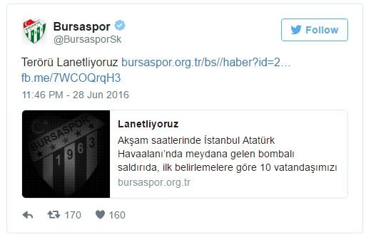 Spor dünyası teröre tepkisiz kalmadı!
