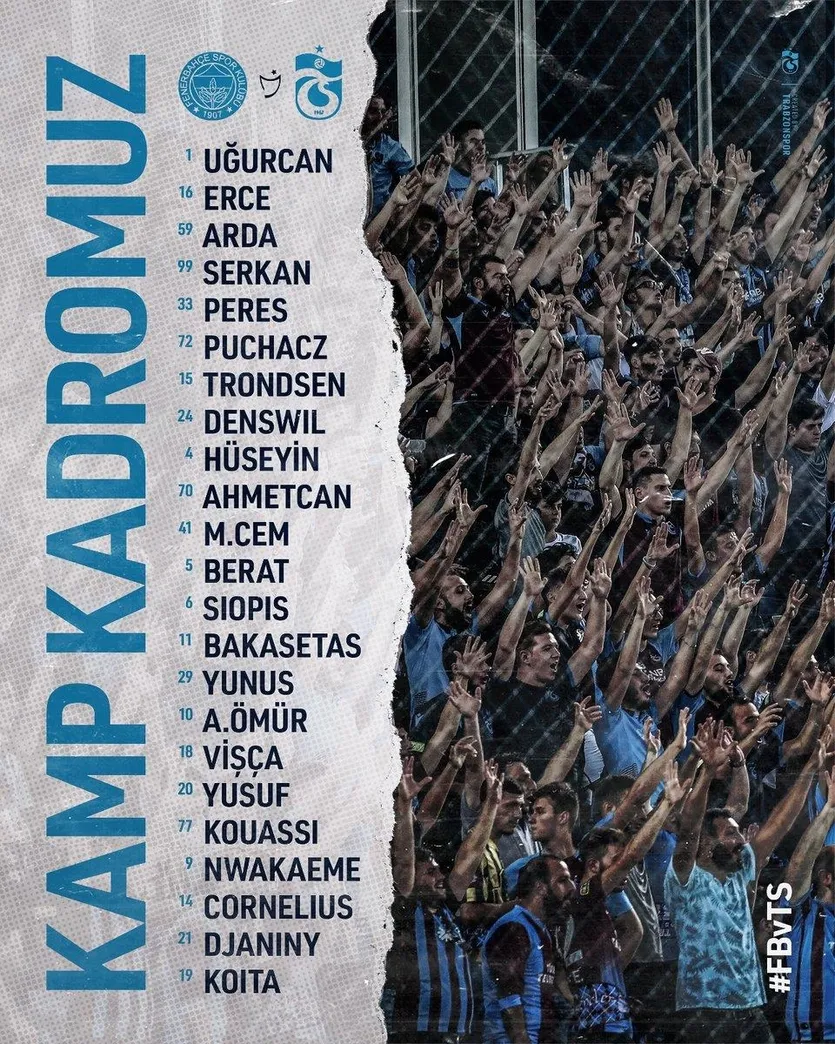 TRABZONSPOR HABERLERİ: Fırtına'nın Fenerbahçe maçı kamp kadrosu açıklandı! Kafilede 4 eksik - 1