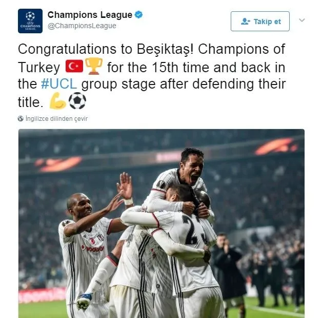 Şampiyonlar Ligi'nden Beşiktaş paylaşımı - 1