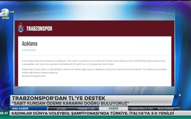 Trabzonspor'dan TL'ye destek