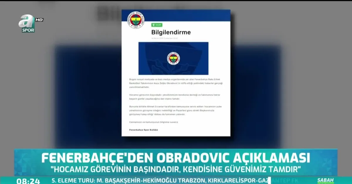 Fenerbahçe'den Obradovic açıklaması