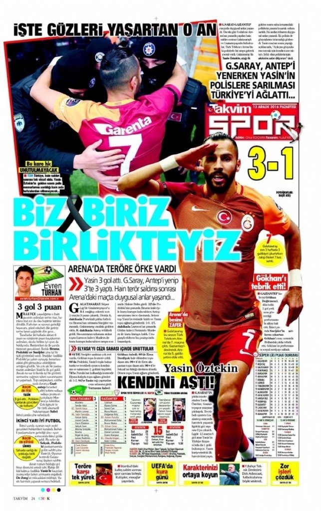 12 Aralık 2016 gazete manşetleri