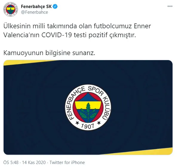 Fenerbahçe'de Enner Valencia'nın corona virüsü testi pozitif çıktı - 2