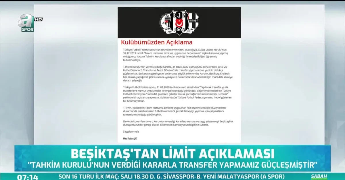 Beşiktaş'tan limit açıklaması