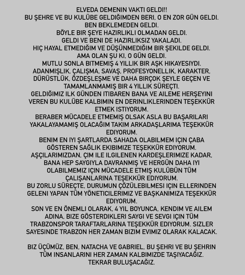 Joao Pereira'dan Trabzonspor'a veda mesajı! "Kalbimizde taşıyacağız" - 1