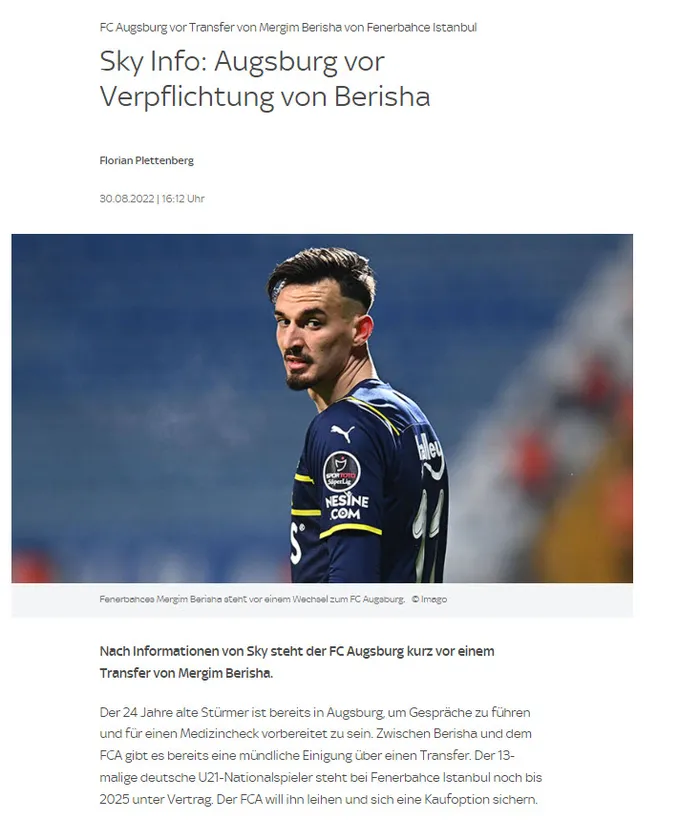 FENERBAHÇE HABERLERİ - İşte Mergim Berisha'nın yeni adresi! Sağlık kontrolünden geçecek - 1