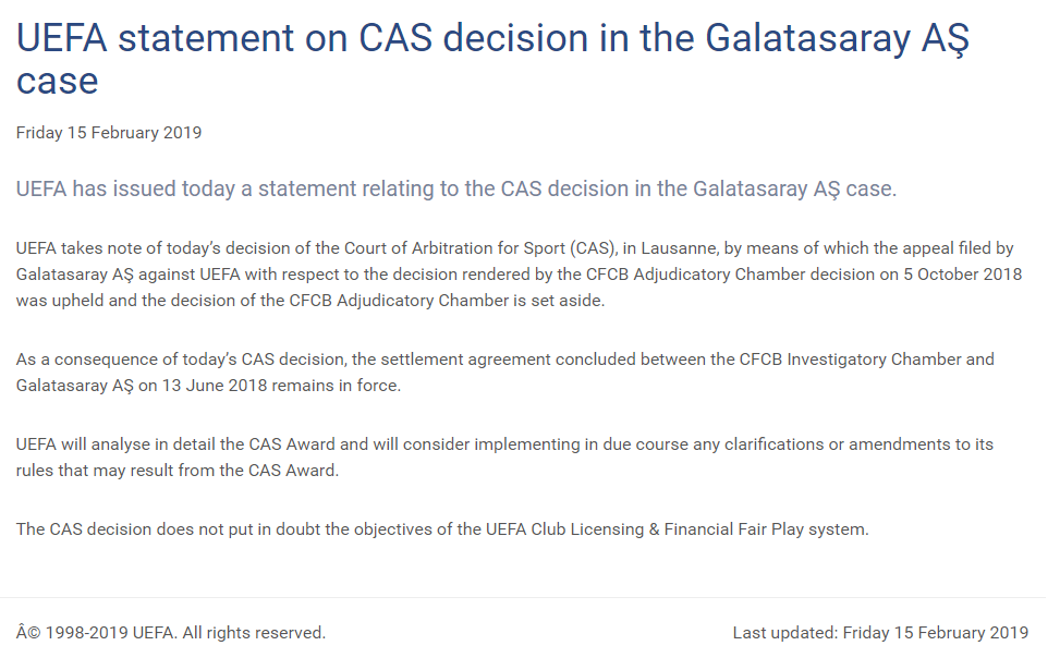 UEFA’dan flaş Galatasaray açıklaması!