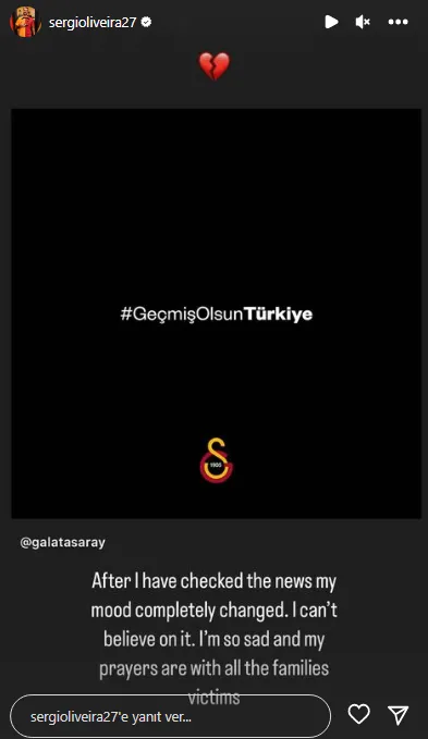 Sergio Oliveira'dan deprem mesajı - 1