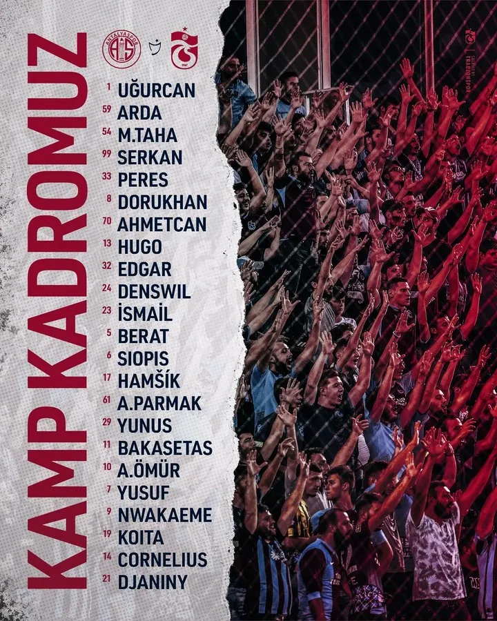 Trabzonspor'un Antalyaspor maçı kamp kadrosu açıklandı! - 1