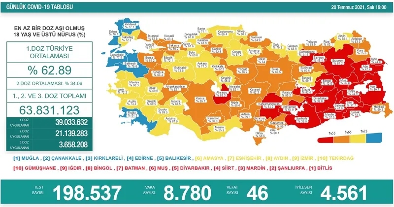 Son dakika haberi: Türkiye'de corona virüsü vakası sayısı kaç oldu? Sağlık Bakanı Fahrettin Koca açıkladı (Türkiye Günlük Koronavirüs Tablosu - 20 Temmuz) - 1